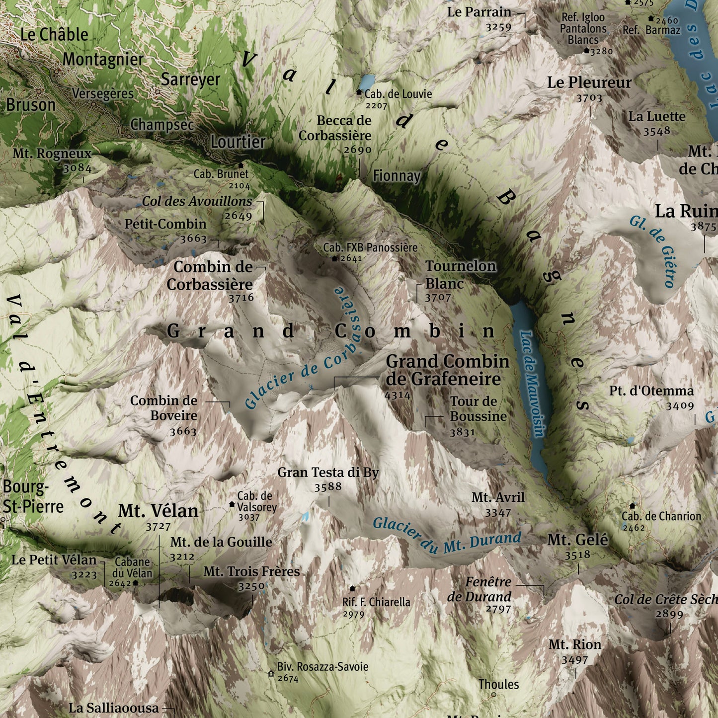 Dal Monte Rosa al Grand Combin – Mappa panoramica in proiezione obliqua