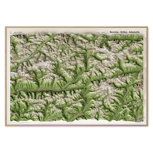 Mappa 3D Bernina Ortles Adamello con cornice · Framed 3D map of Bernina Ortles Adamello