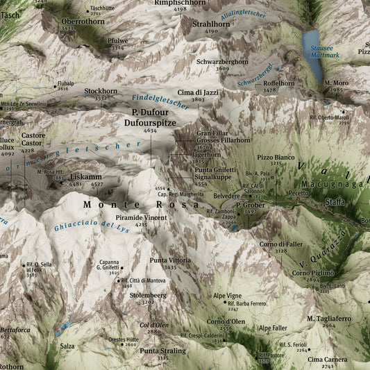 Dal Monte Rosa al Grand Combin – Mappa panoramica in proiezione obliqua