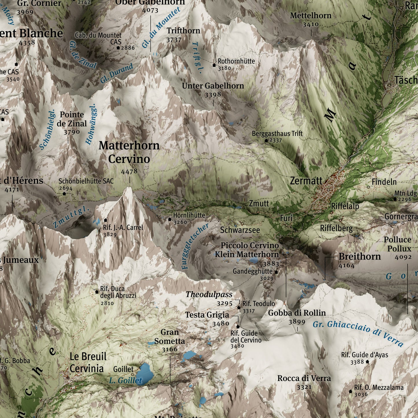 Dal Monte Rosa al Grand Combin – Mappa panoramica in proiezione obliqua