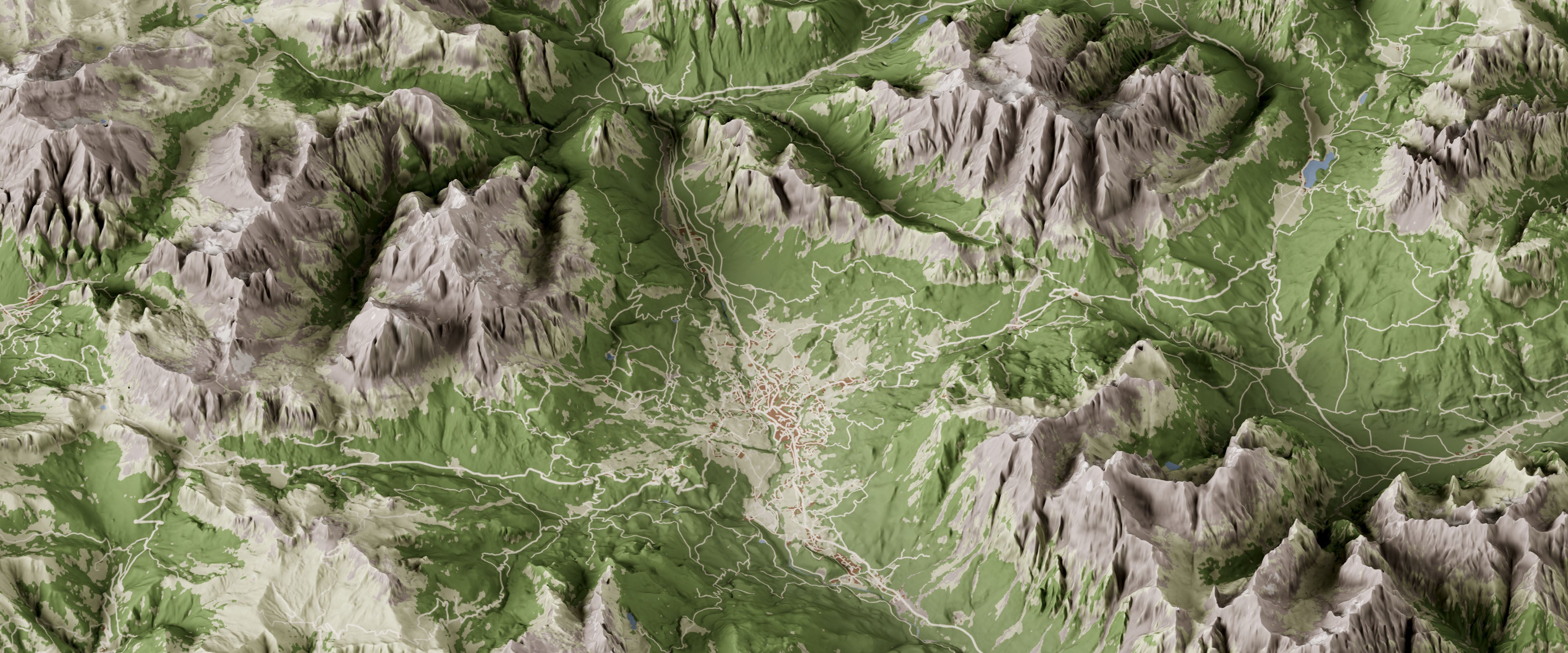 Mappa panoramica delle Dolomiti - particolare Cortina d'Ampezzo / Panoramic map of the Dolomites - Cortina d'Ampezzo area