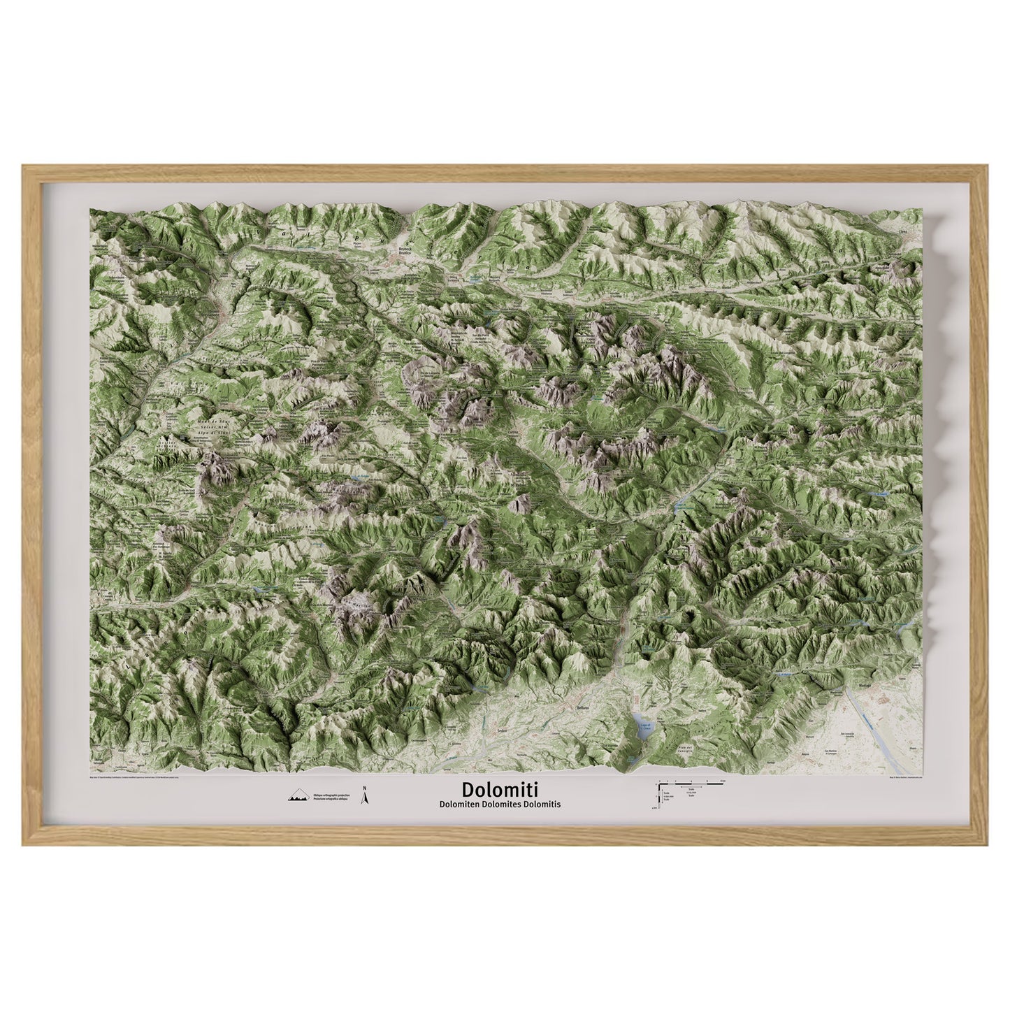 Cartina panoramica 3D delle Dolomiti con cornice