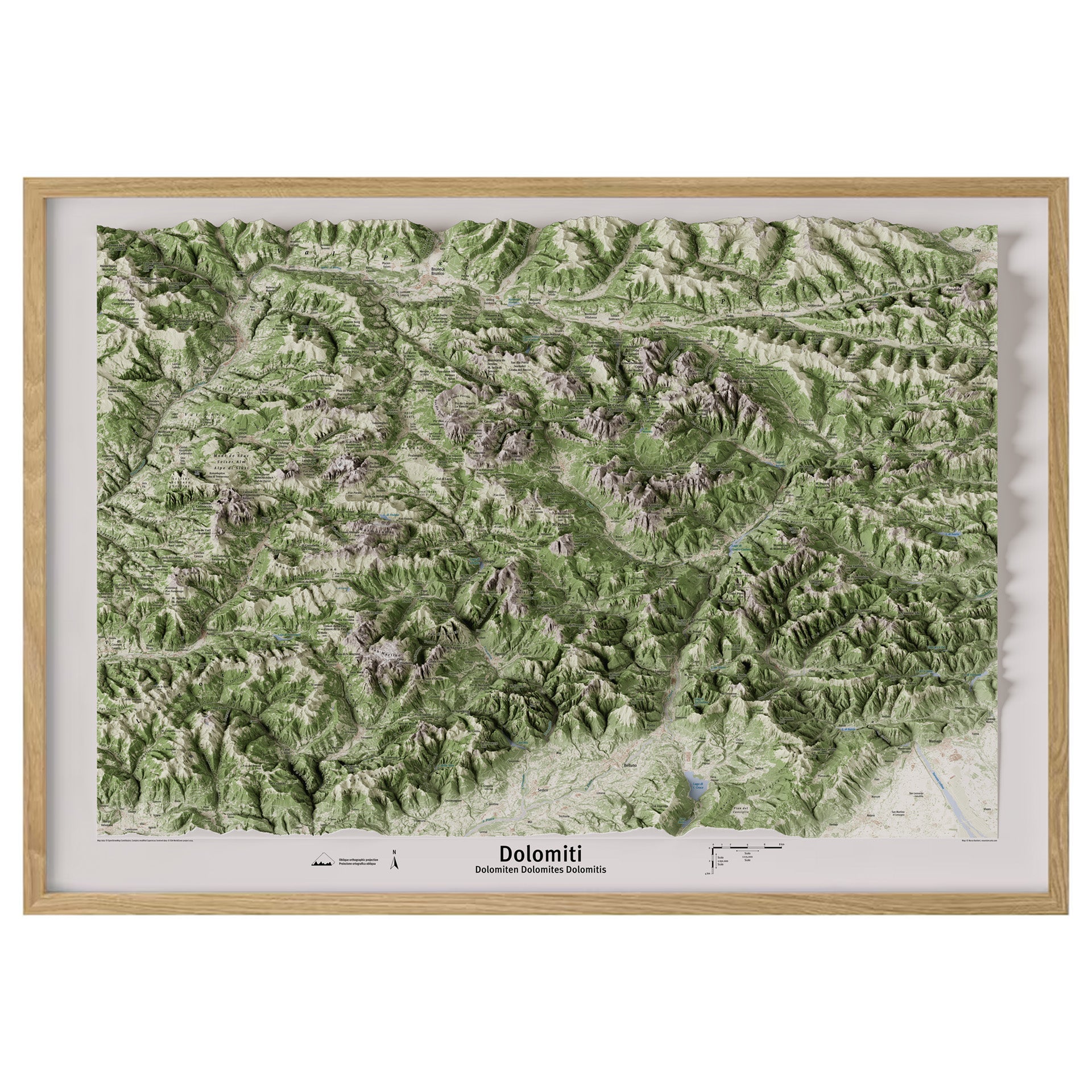 Cartina panoramica 3D delle Dolomiti con cornice