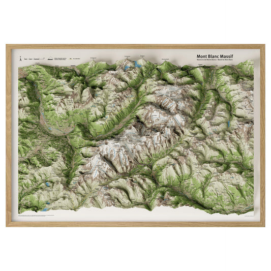 Cartina 3D del Monte Bianco con cornice - 3D map of Mont Blanc framed