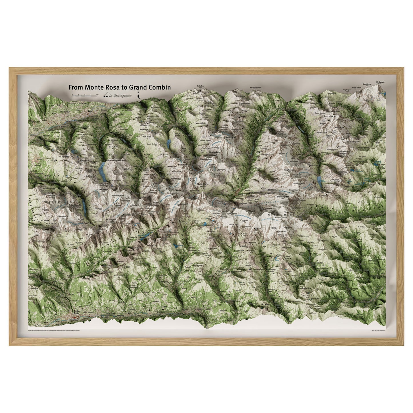 Dal Monte Rosa al Grand Combin – Mappa panoramica in proiezione obliqua